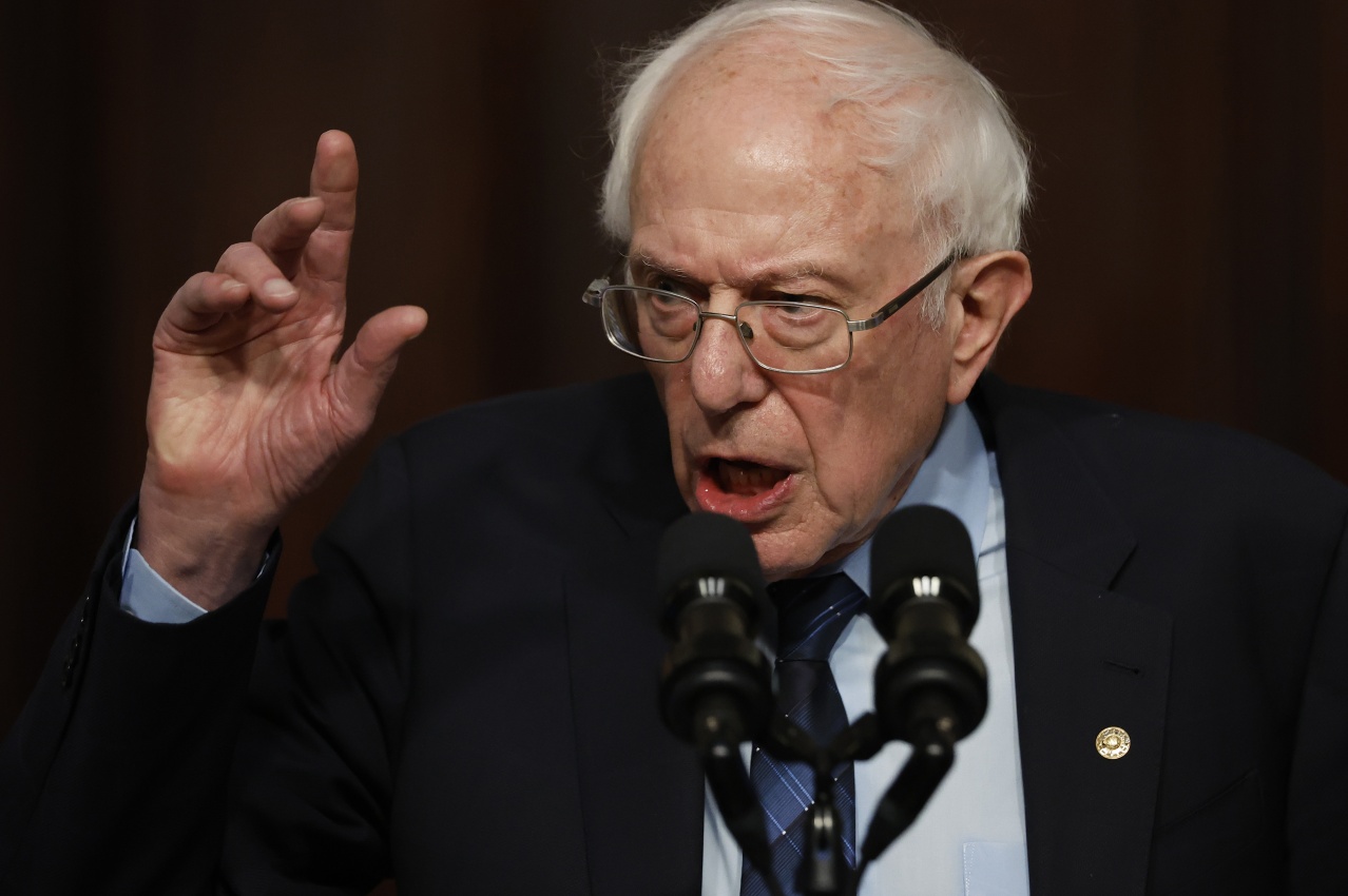 Bernie Sanders is pictured in the Eisenhower Executive Office Building on April 3 in Washington, D.C. Sanders accused Israeli Prime Minister Benjamin Netanyahu of using claims of antisemitism as a deflection of criticism of the war.